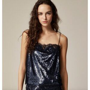 J.Crew Lace-Trim Camisole Top in Navy